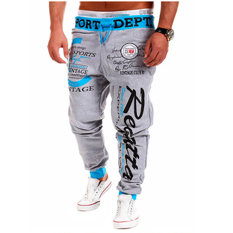 Casual Pants Men's Drawstring Elastic Waist Letter Print Loose Pants 3