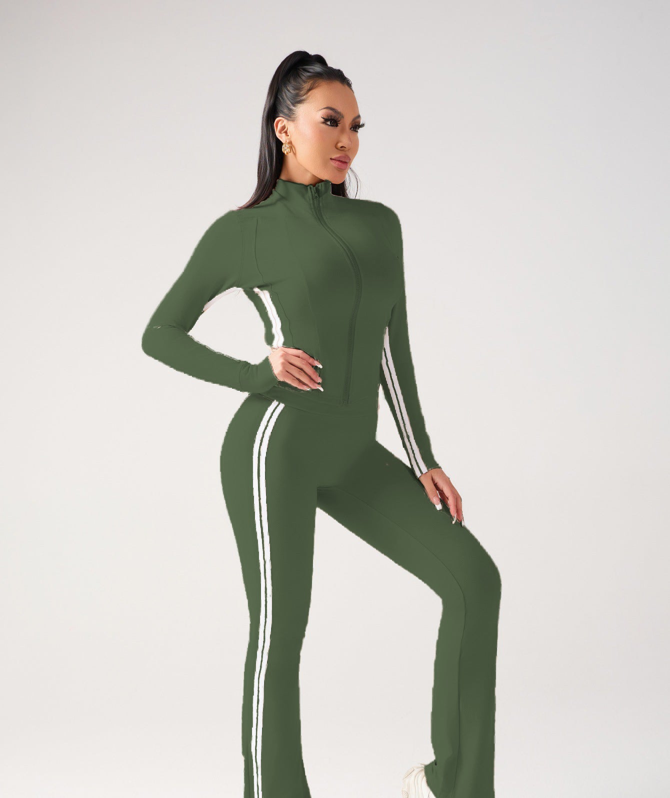 Women autumn contrasting color casual running and fitness two-piece set 8