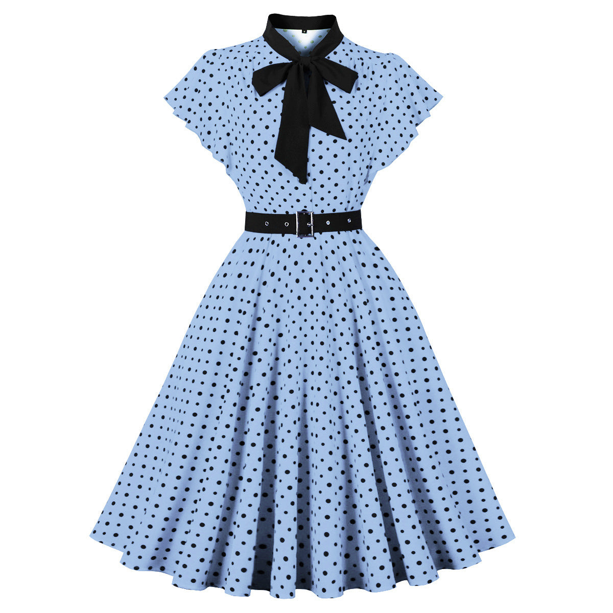Women's Short-Sleeve Round Neck Knee-Length Retro Polka Dot A-line Dress 3