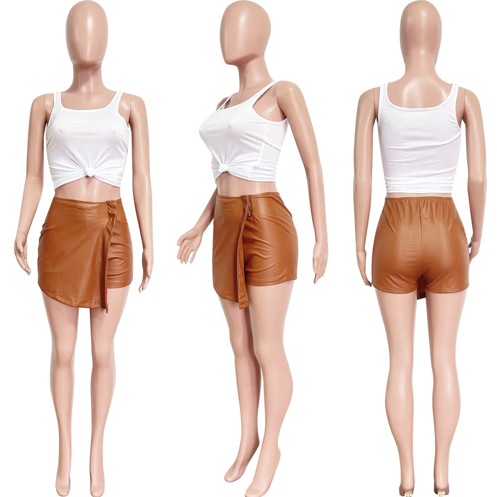 Summer fashionable pu elastic leather shorts 5