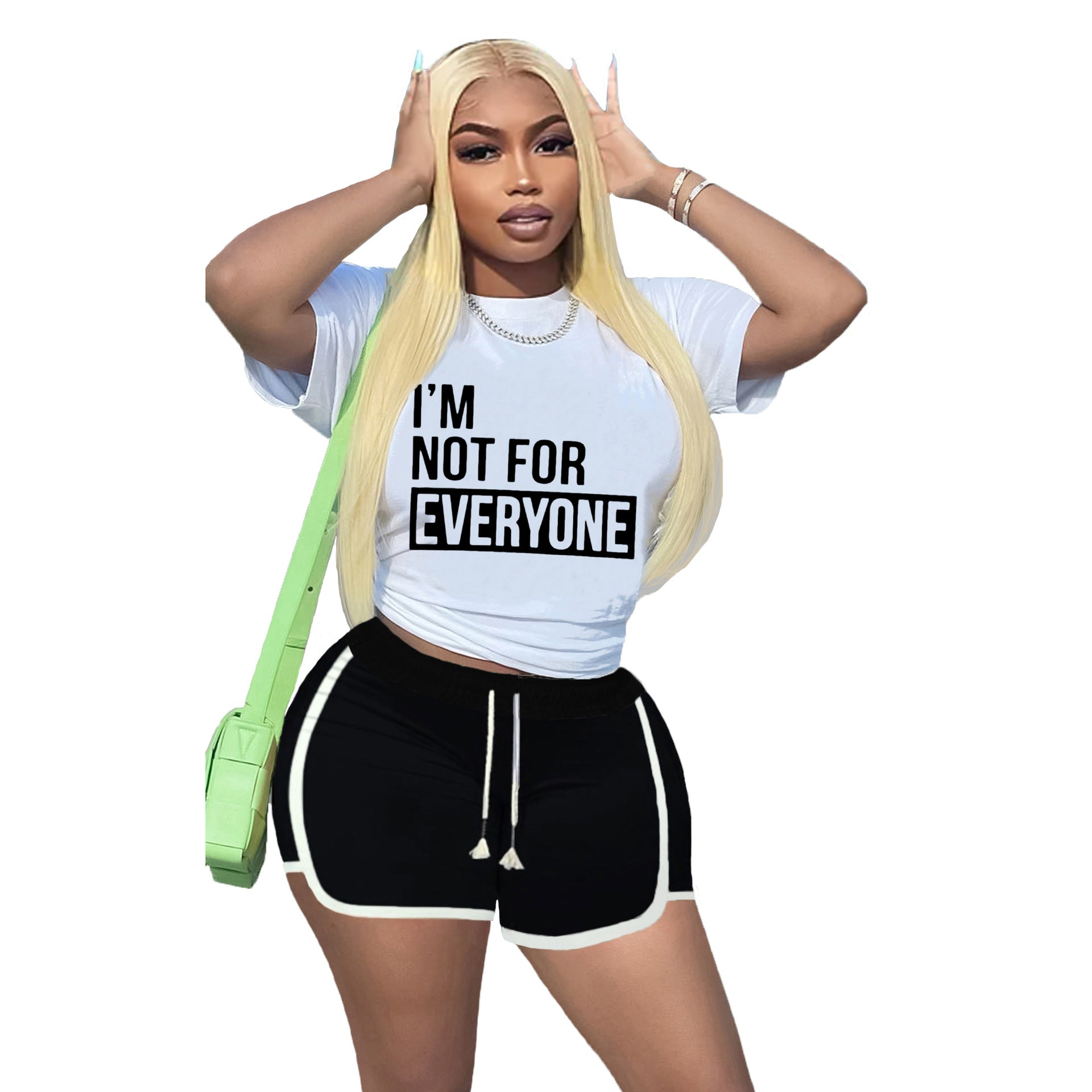 Women'S Contrasting Color English Letter Print Tracksuit Sports Two-Piece Shorts Set 9