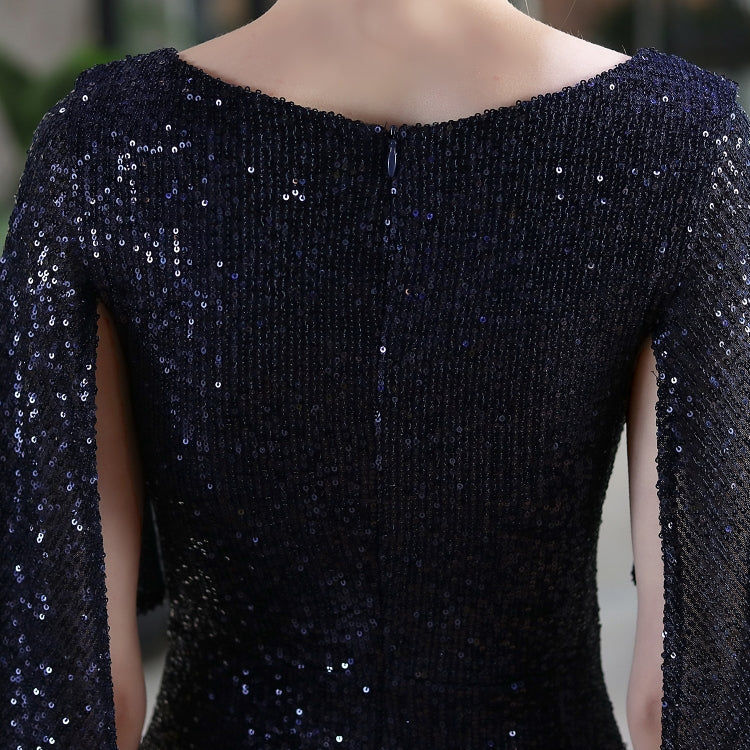 Autumn Formal Sequins Blue O-Neck Mermaid Evening Dress 4