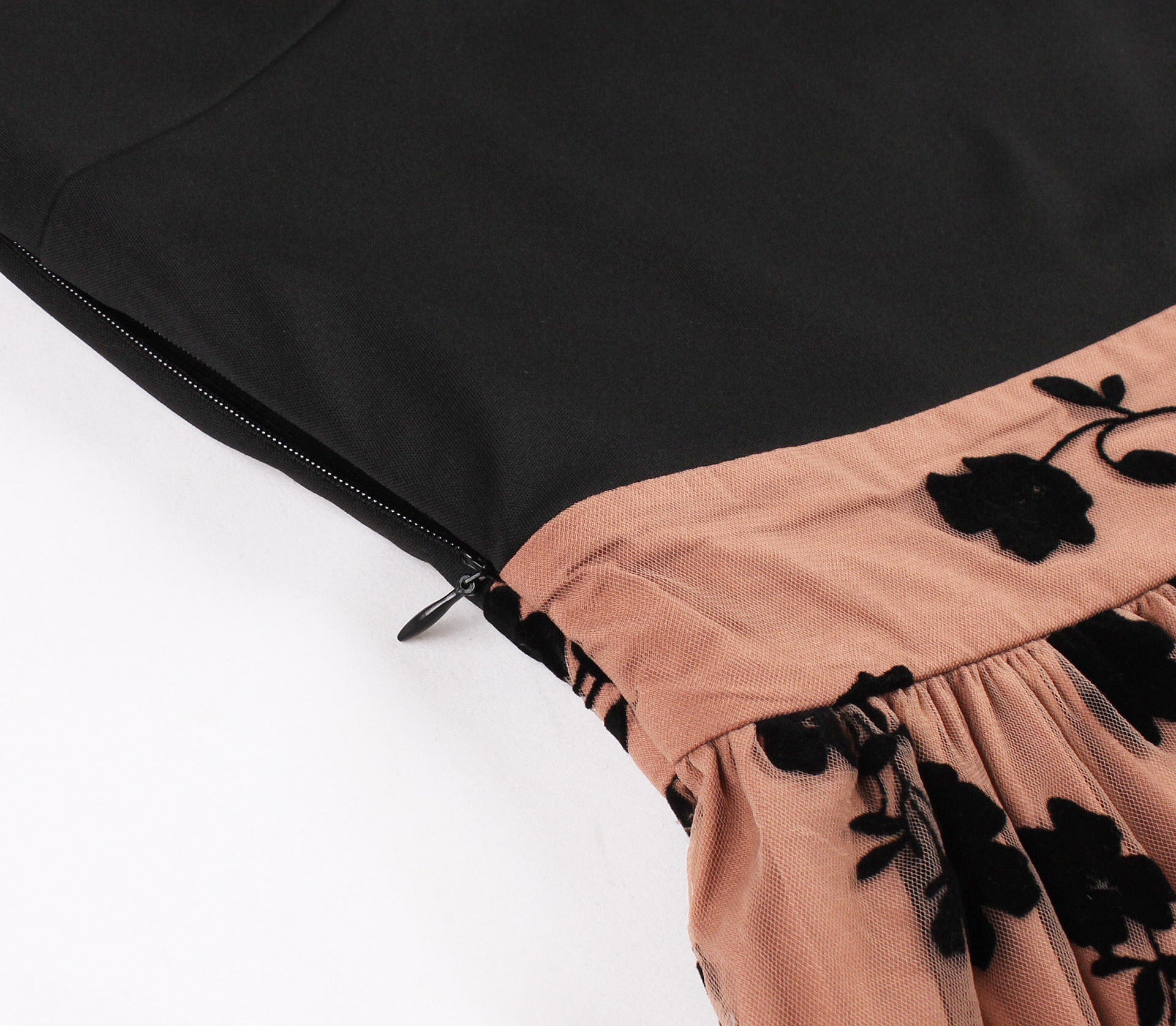 Women's Slim Waist Mesh Patchwork Short Sleeve Round Neck High Waist Chic Retro Swing Dress 12