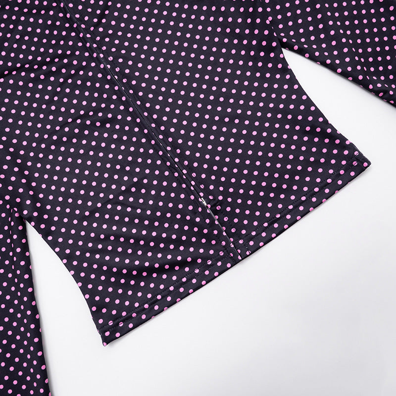 Women polka dot print long-sleeved zippered top and shorts two-piece set 11
