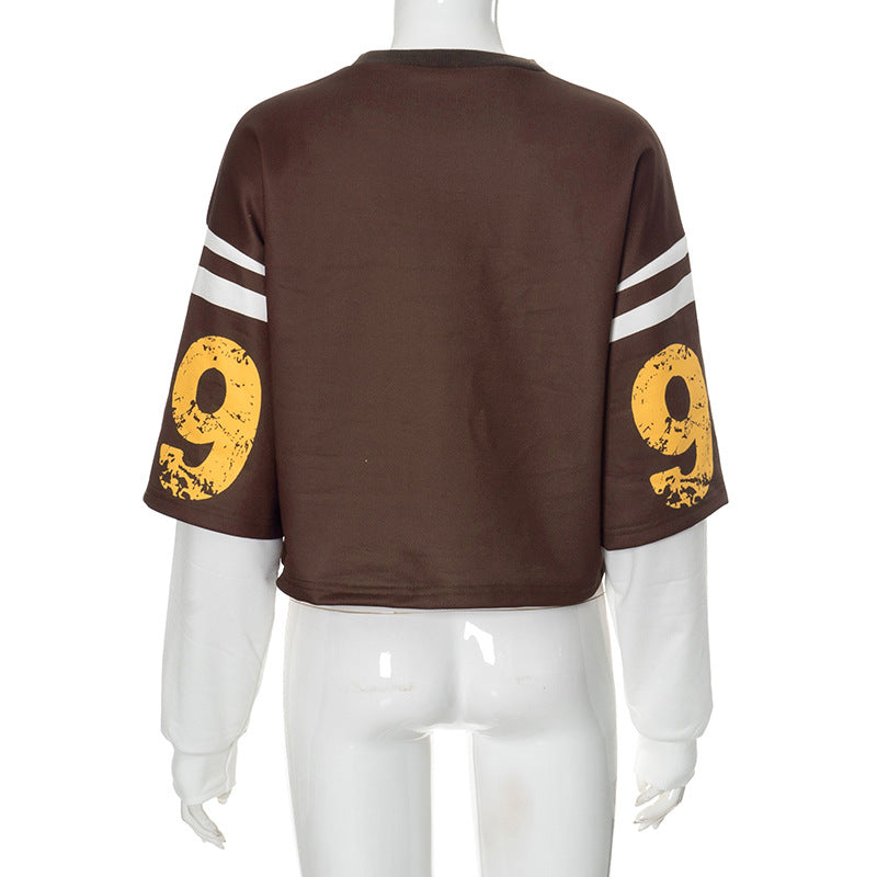 Loose fashion high street Casual Letter Print sports loose short sleeve crop Top 8