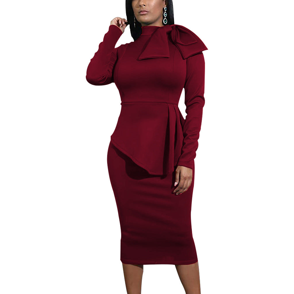 Women sexy diagonal bow dress 11