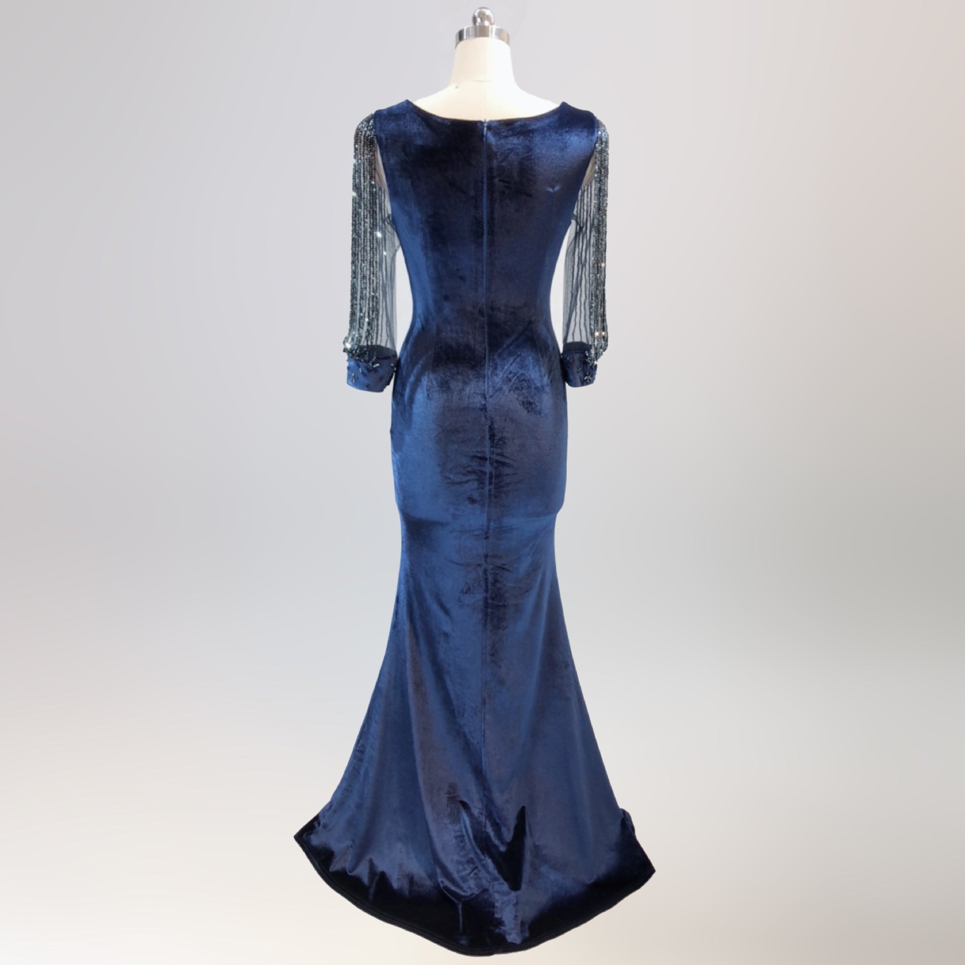 sexy velvet crystal diamond chain bride clothing winter long-sleeved mermaid long evening dress 21