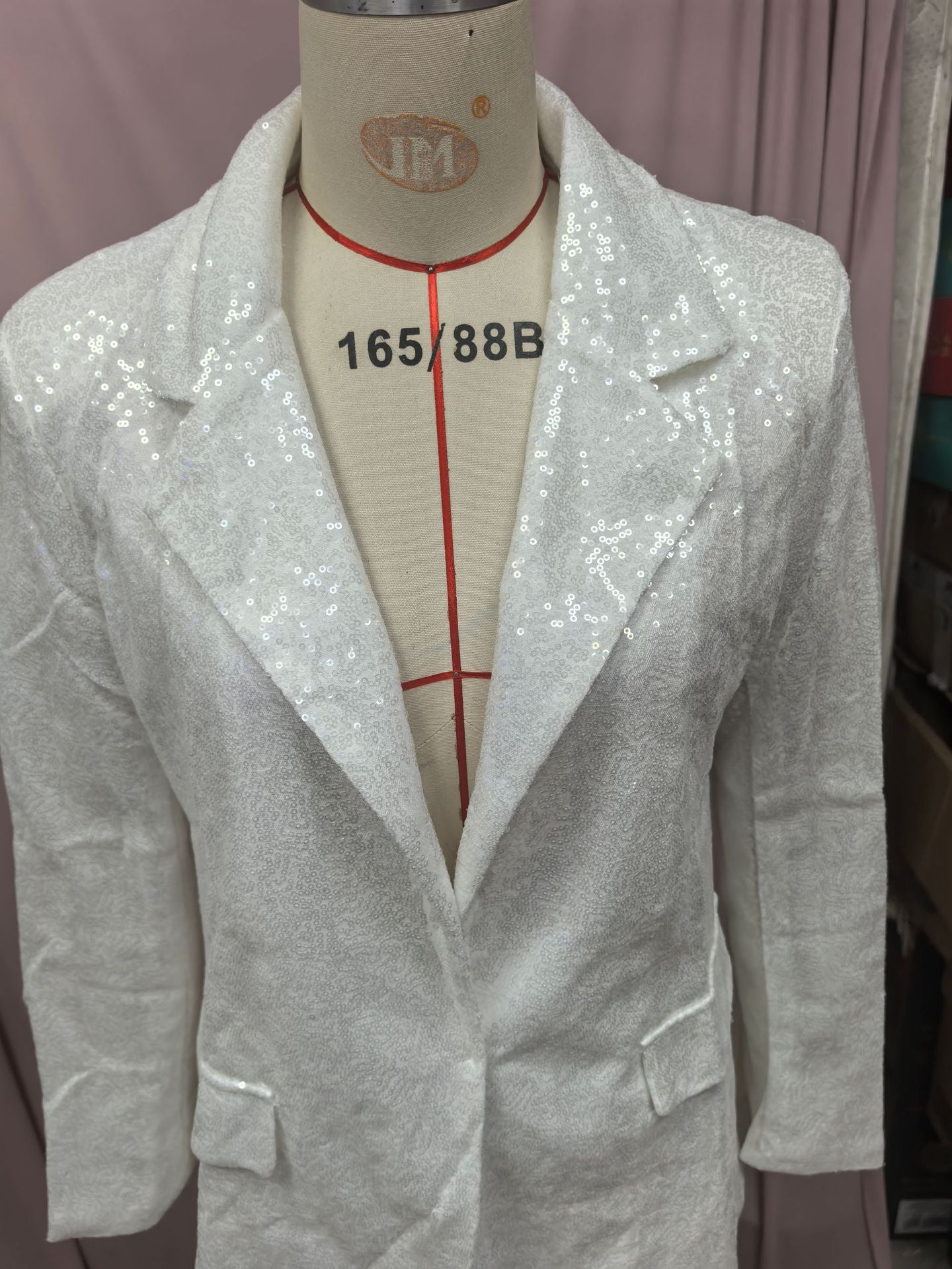 Women's Long Sleeve V-Neck Sequined Blazer Pants Two-Piece Set 11