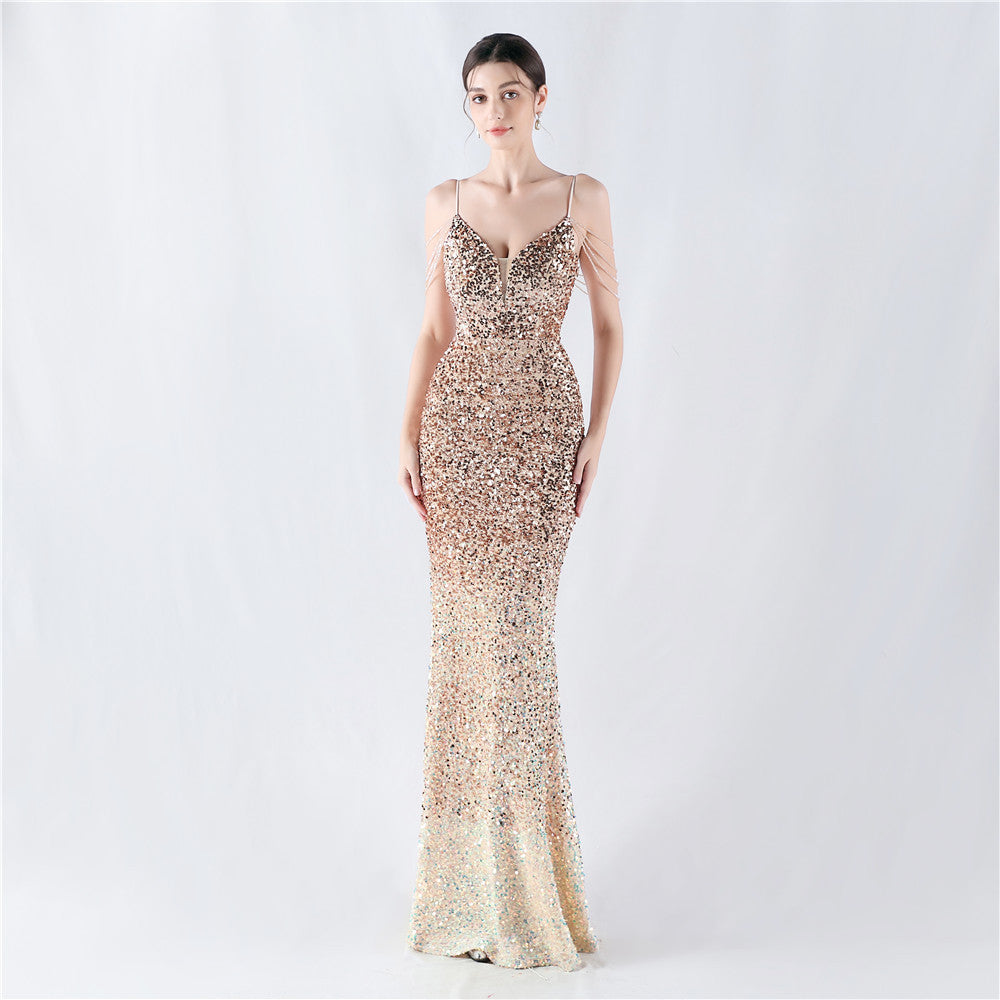 Gradient Sequins Sexy Strap Evening Dress 17