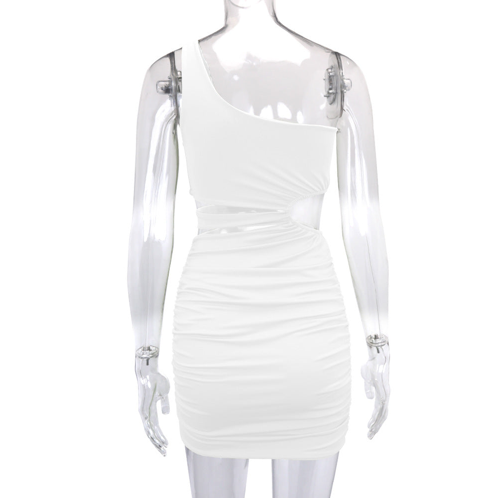 Women One Shoulder Short Skirt Hollow Bodycon Dress 25