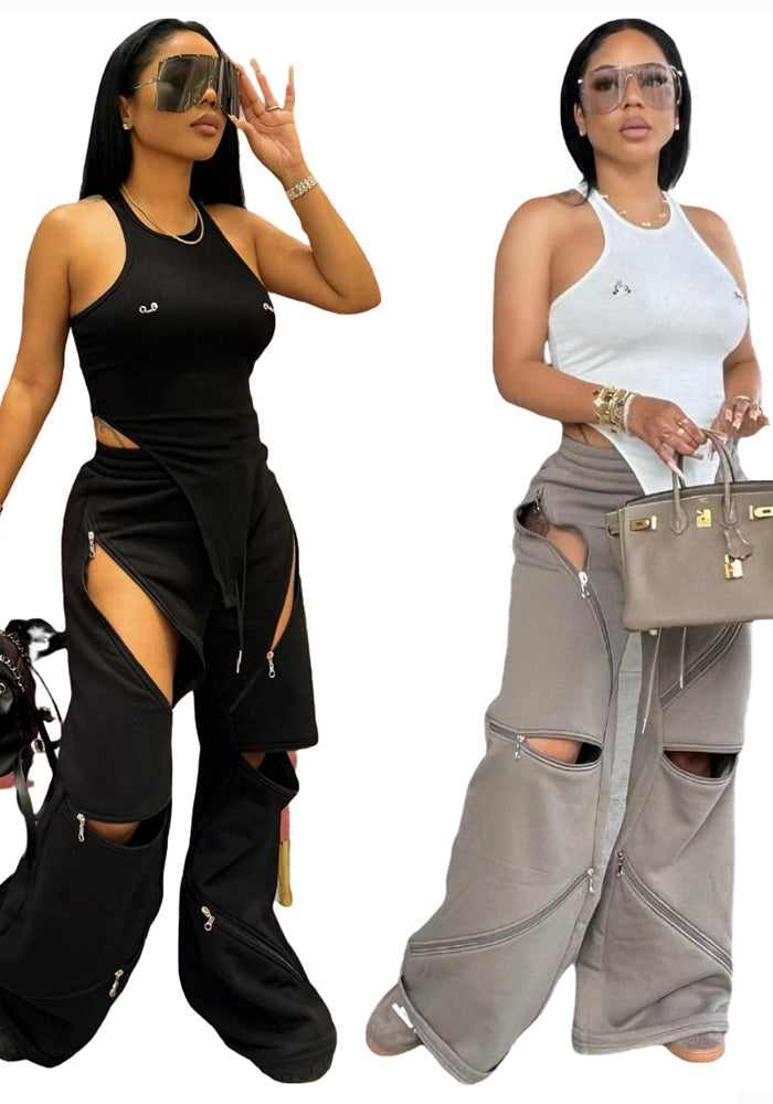 Women Casual Zipper Pocket Zipper Sports Pants