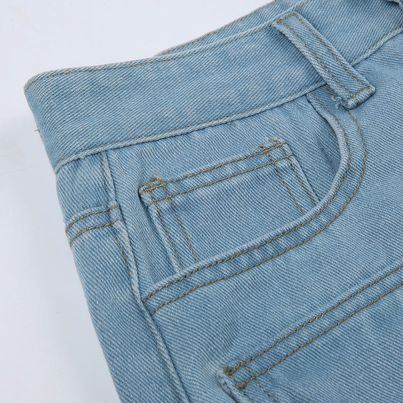 Street Ripped Pocket Patchwork Denim Straight-Leg Pants 17