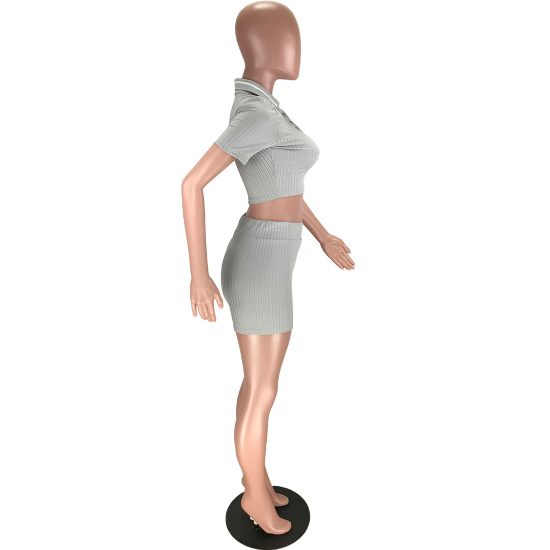 Women's Sports Casual Cropped Top Shorts Solid Color Two-piece Set 20