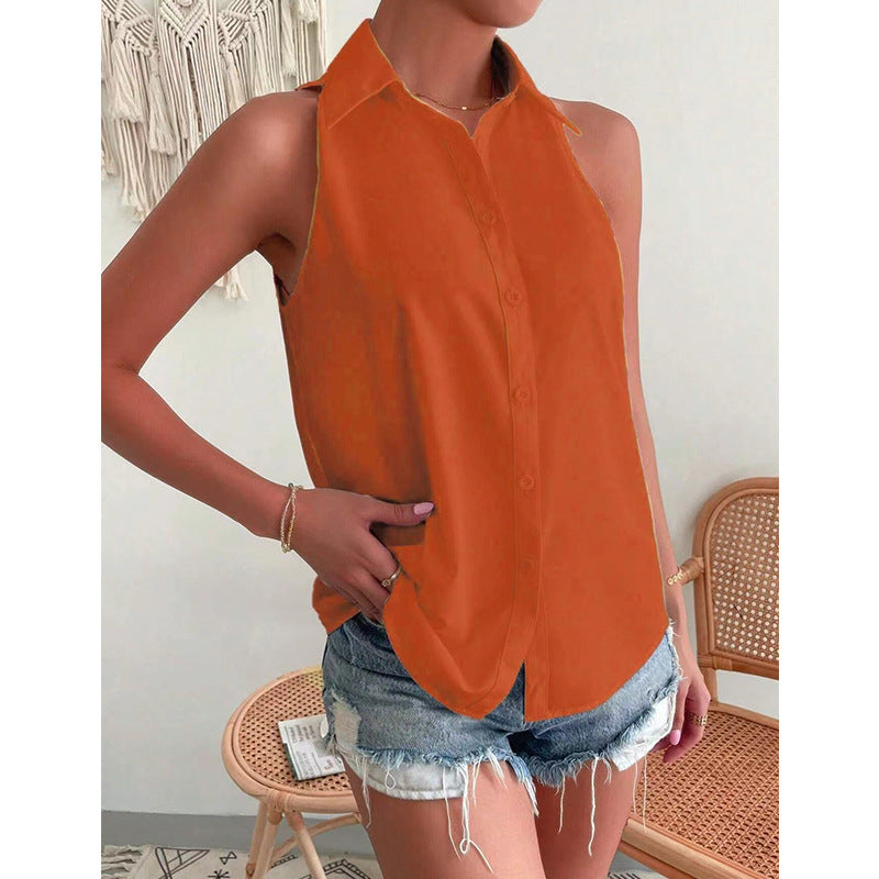 Women sleeveless shirt Career Solid shirt 10