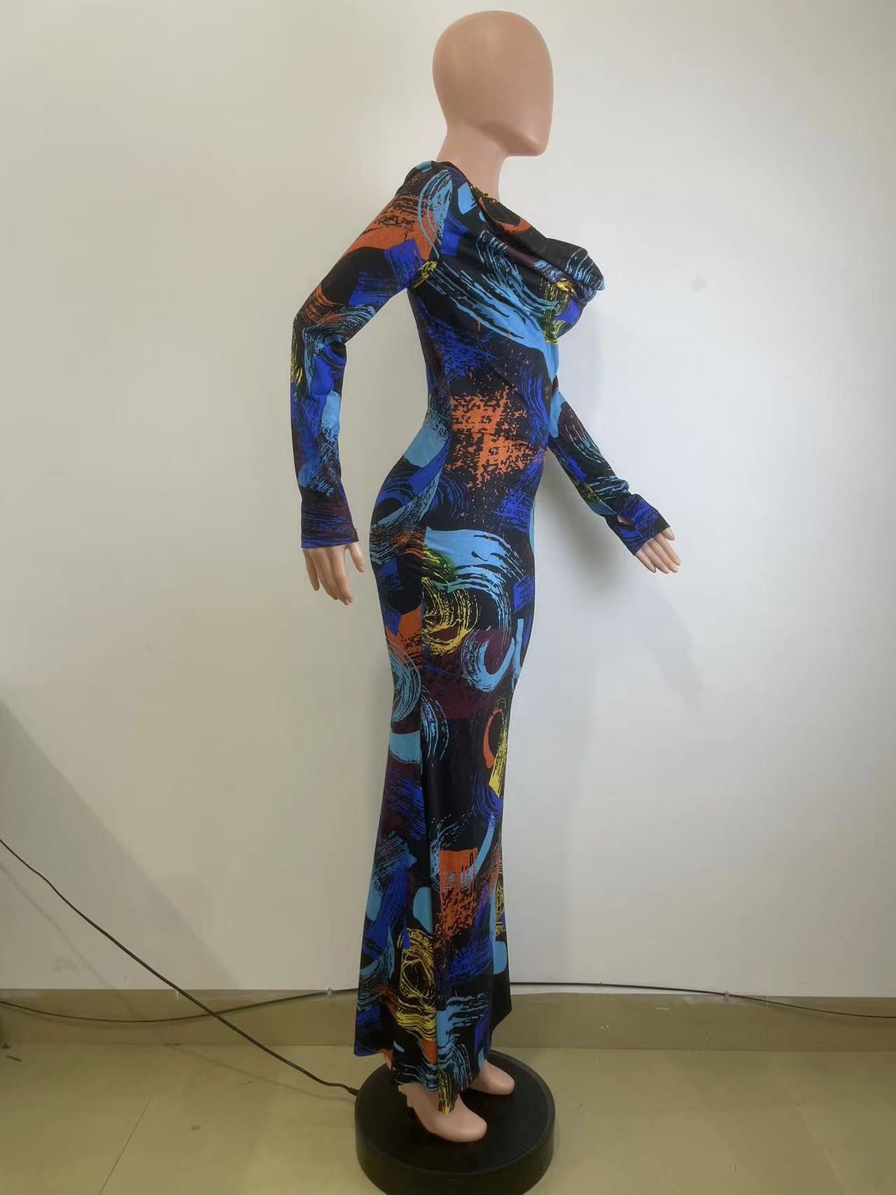 Women Printed Long Sleeve Bodycon Dress 9