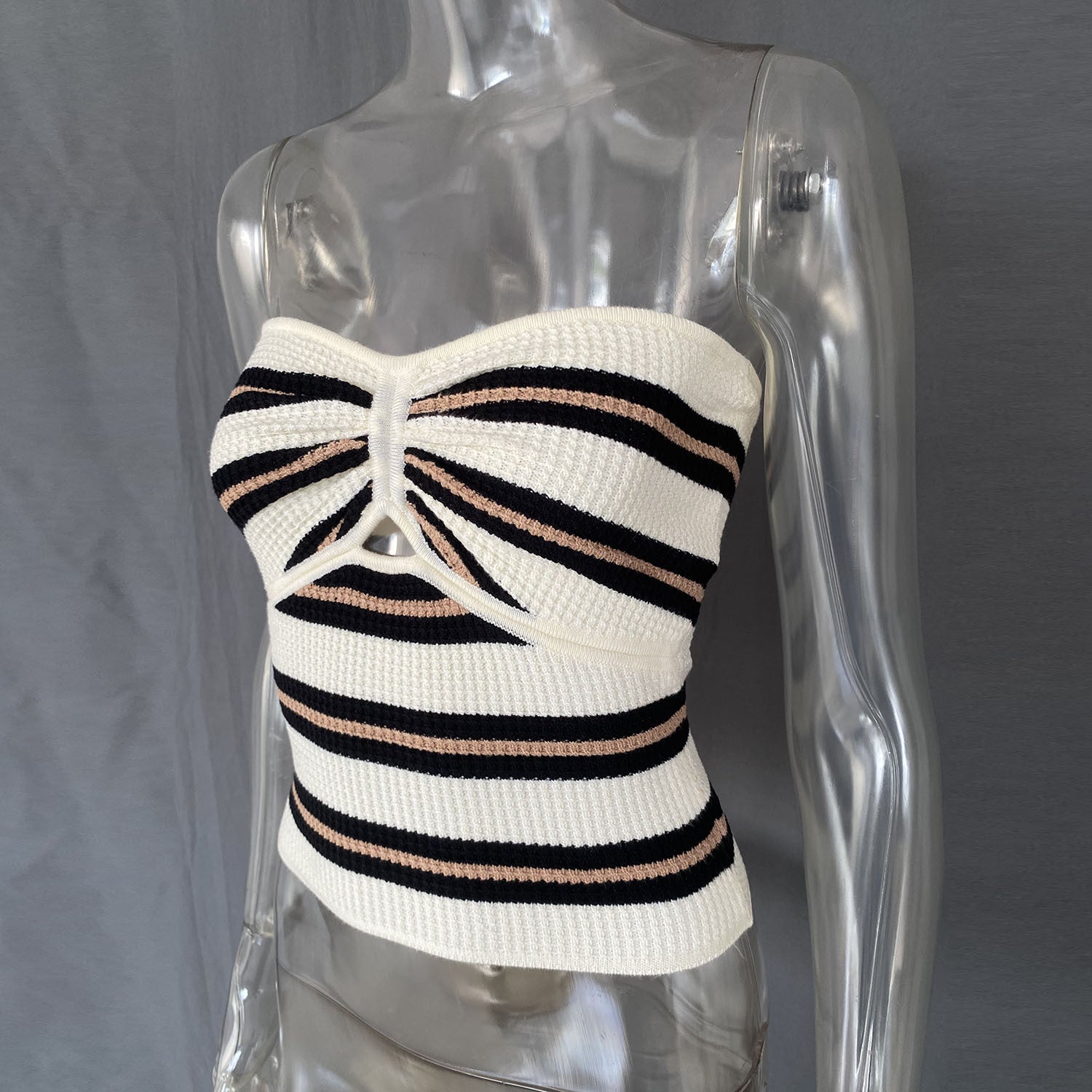 Spring Summer Women's Striped Sexy Hollow Strapless Knitting Vest 32