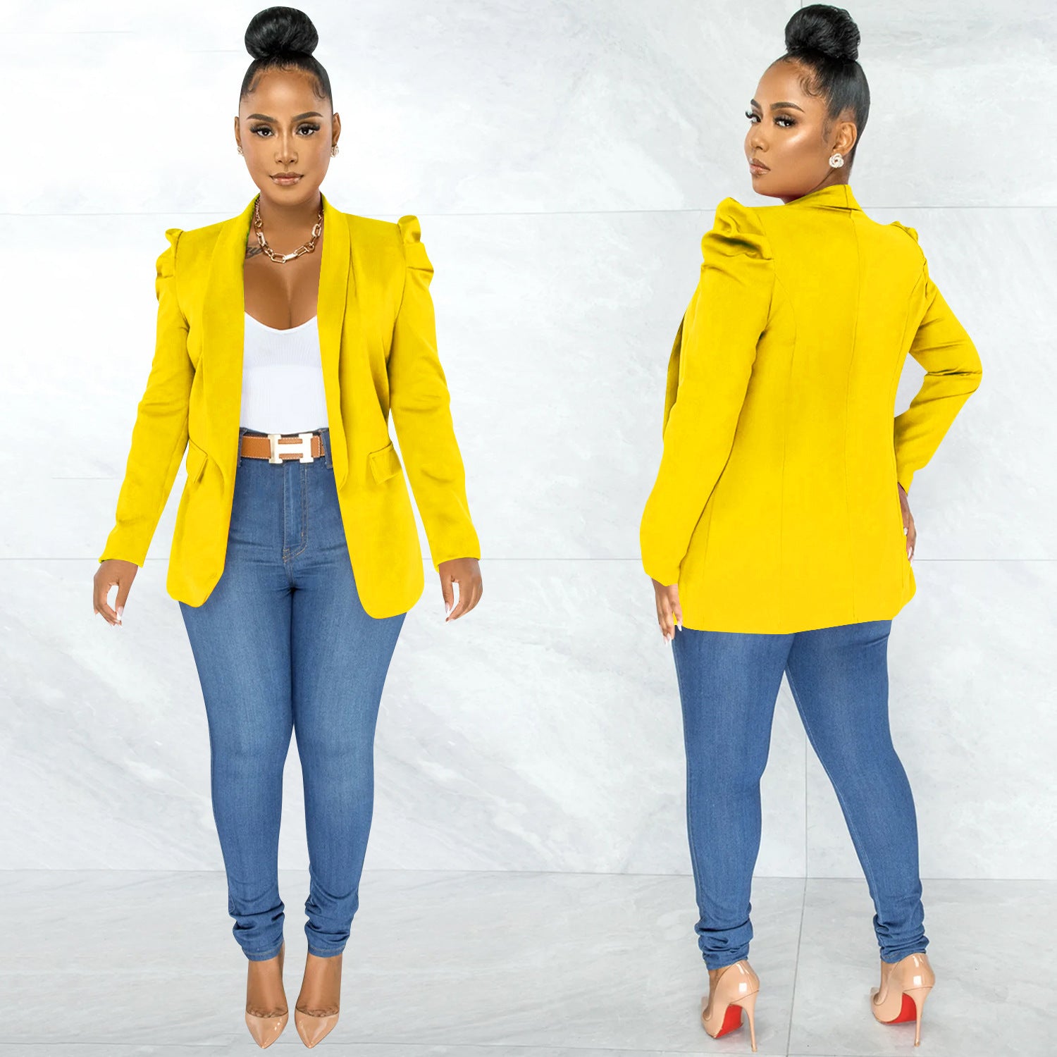 Women's Solid Color Ruched Fashion Blazer 3