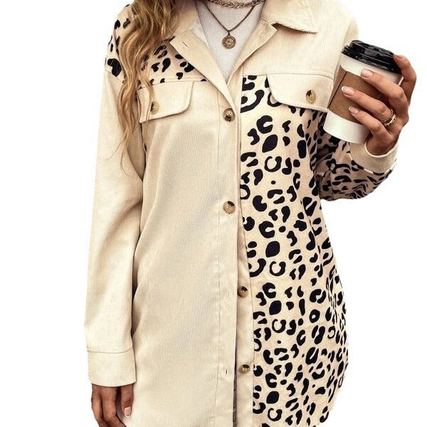 women autumn and winter leopard print single breasted long sleeve casual shirt coat 9