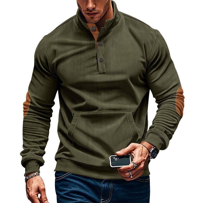 Men's corduroy Casual Stand Collar long-sleeved pocket Hoodies