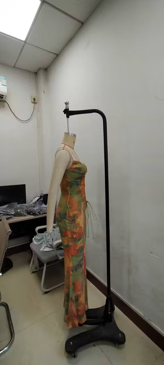 Women Sexy Double Tie-Dye Printed Backless Strap Dress 10