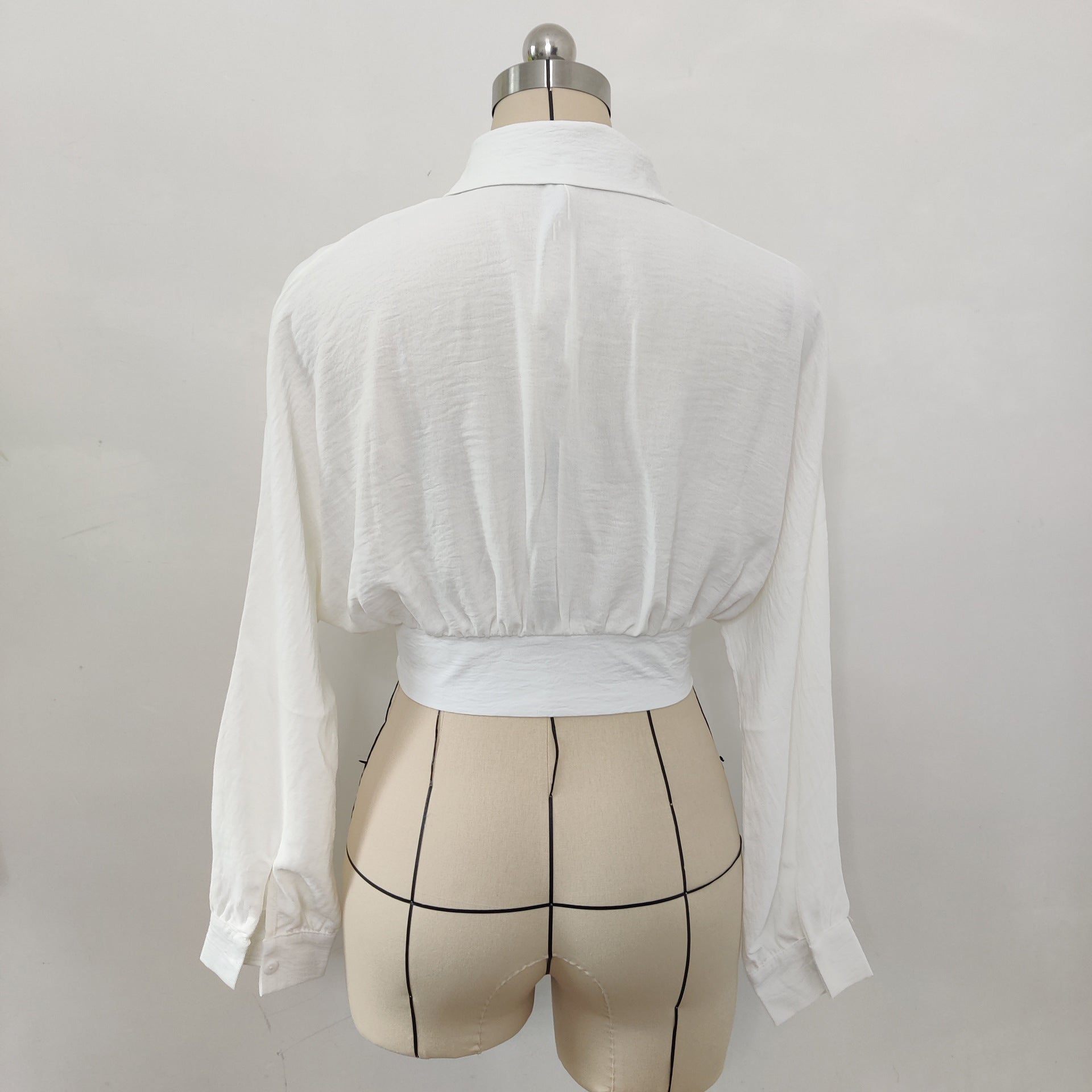 Women's Lace Up Long Sleeve Cardigan Spring Summer Bat Sleeves Crop Loose Shirt 18