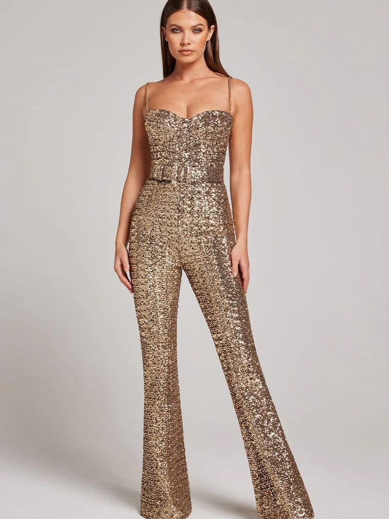 Spring And Winter Fashion Sexy Chain Belt Sequin Jumpsuit 9