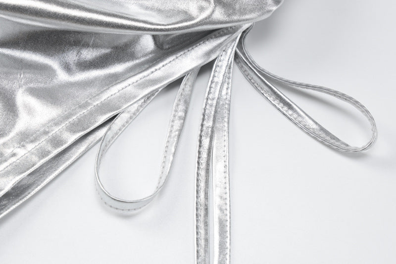 Summer Women's Fashion Metallic Drawstring Bodysuit Drawstring Bodycon Women's Suits 12