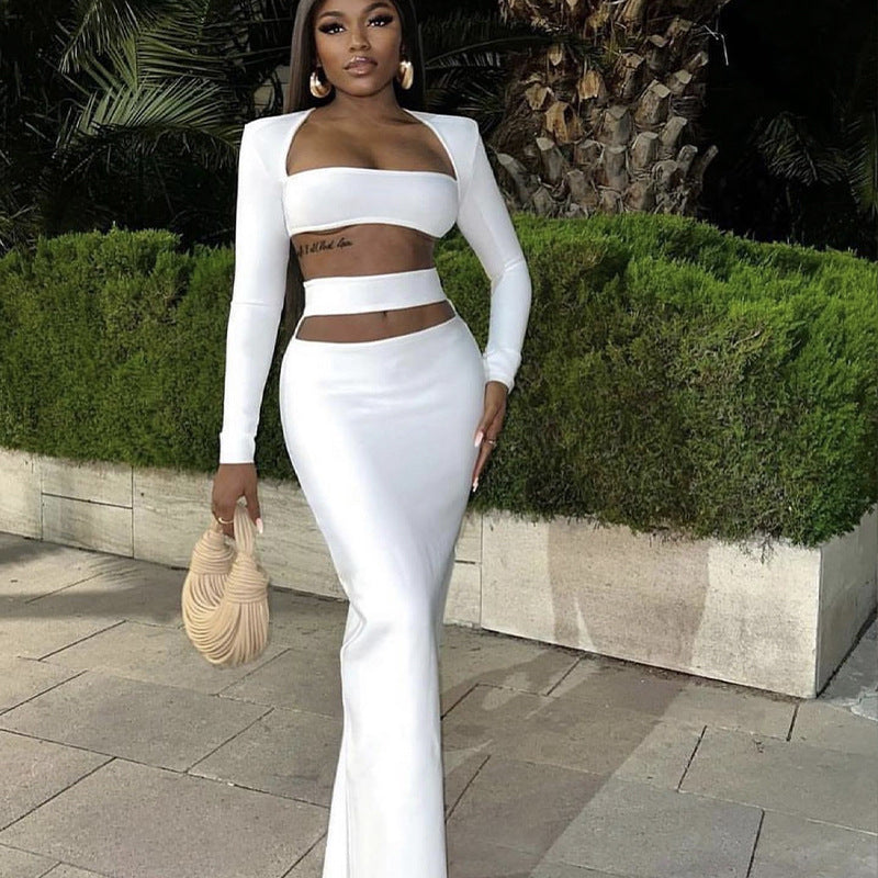 Women Long Sleeve Top and bandage dresses Two-Piece Set 7