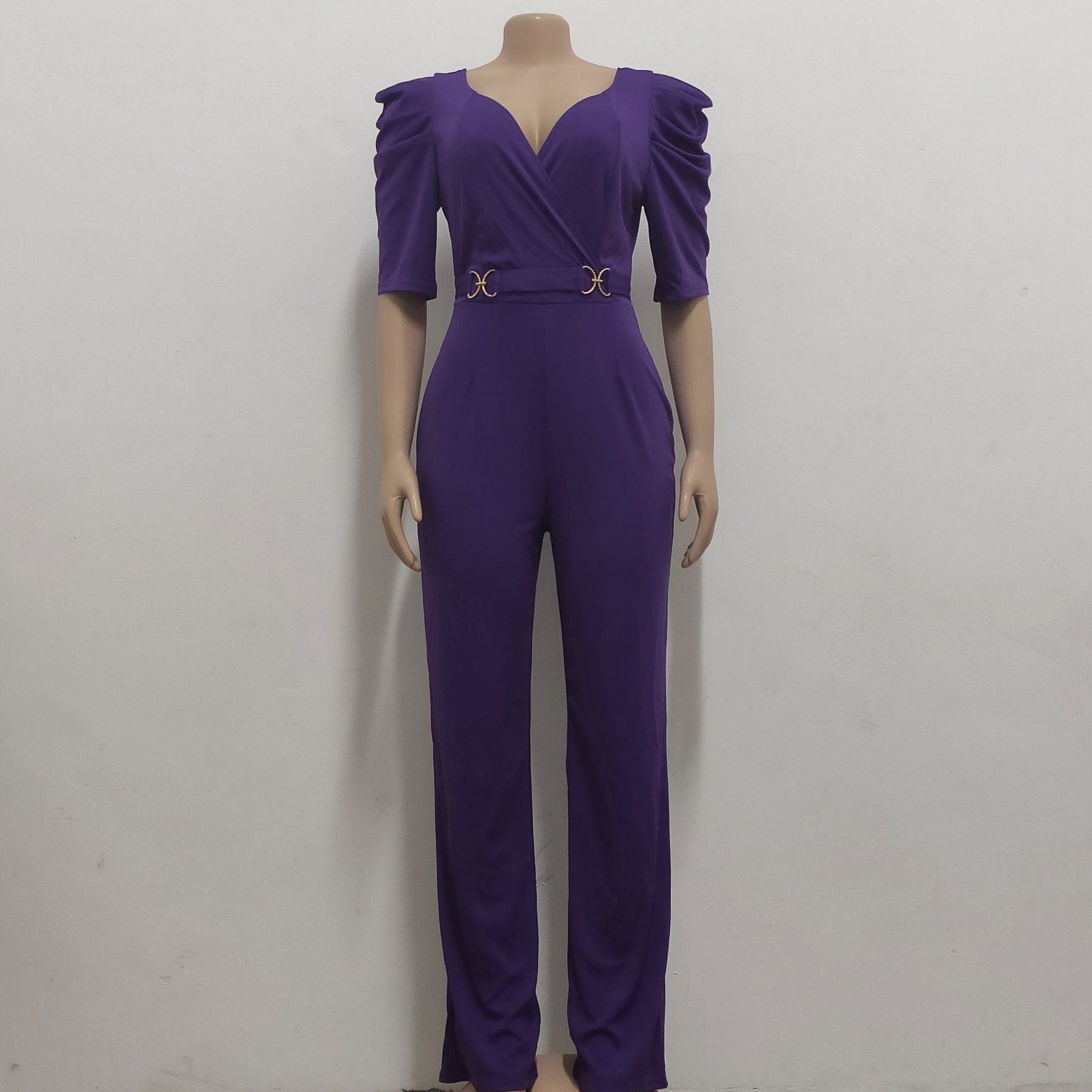 Sexy Fashion Solid Color Three-Quarter Sleeve V-Neck Jumpsuit Women's Clothing 26