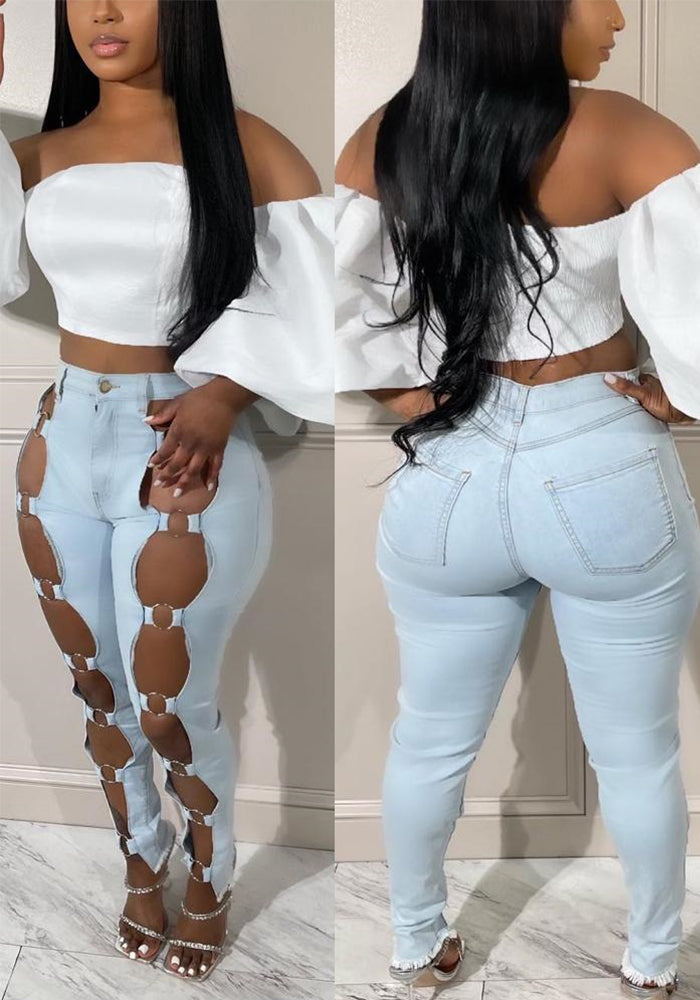 Women Summer Ripped Underwire Patchwork Denim Pant
