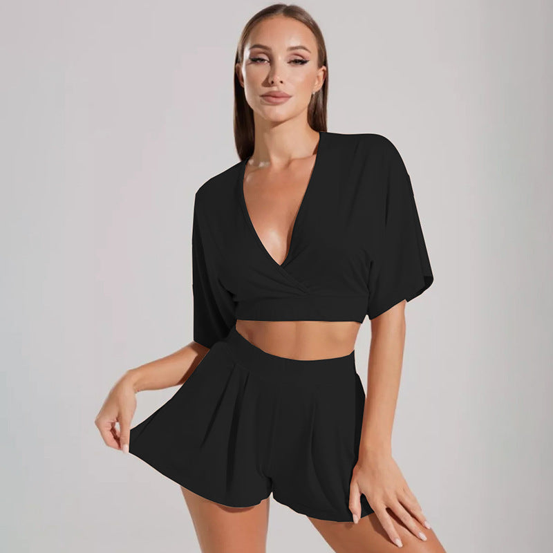 Women Short Sleeve Top Shorts Lounge Wear Two Piece Set 3