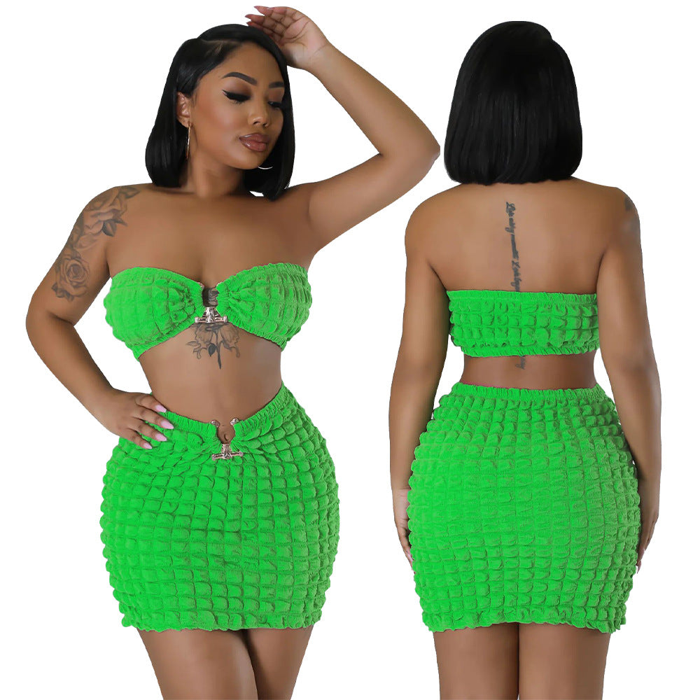 Women Sexy Bandeau Top and Skirt Two-Piece Set 5