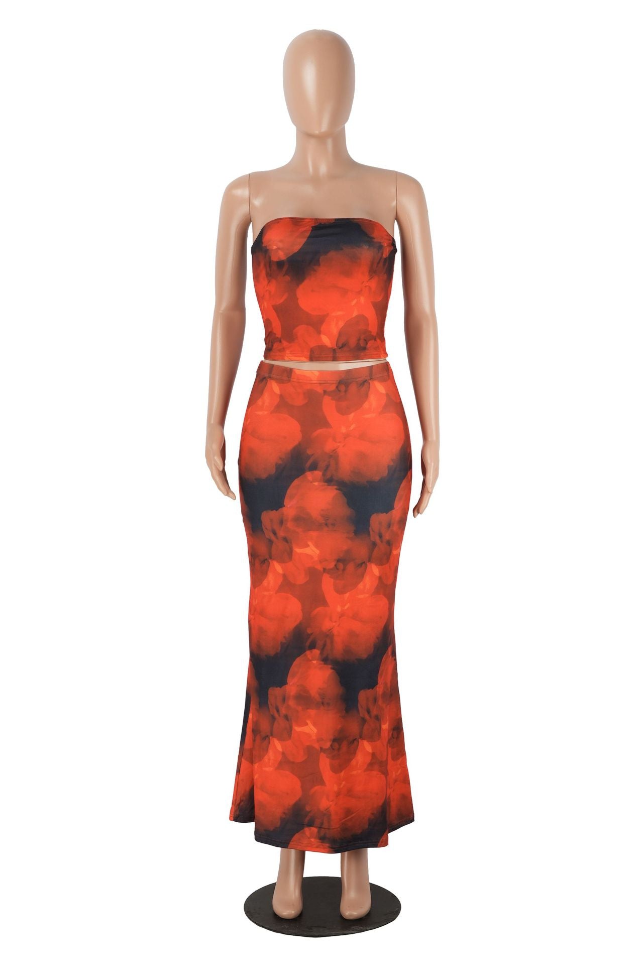 Women Summer Sexy Printed Strapless Top and Skirt Two-Piece Set 13