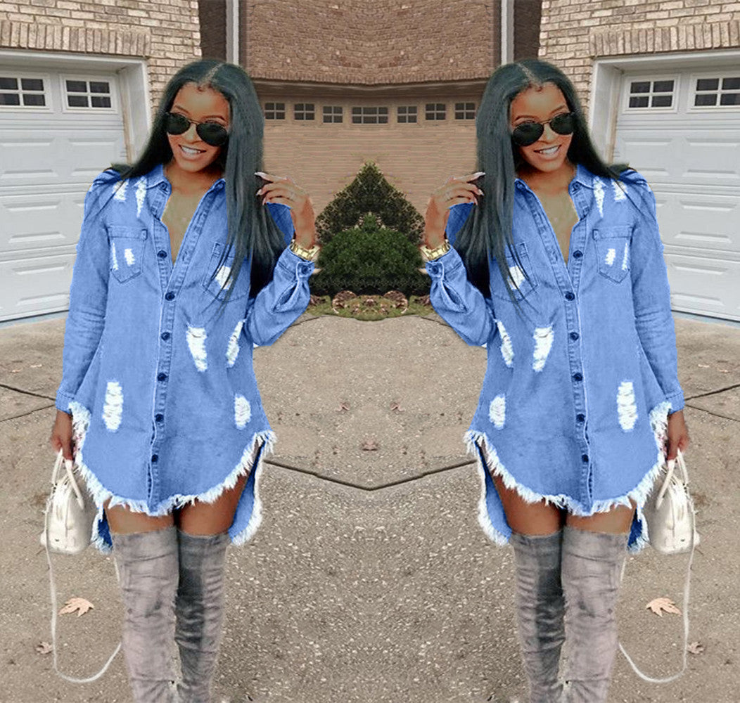 Trendy Ripped Fringe Denim Dress 5
