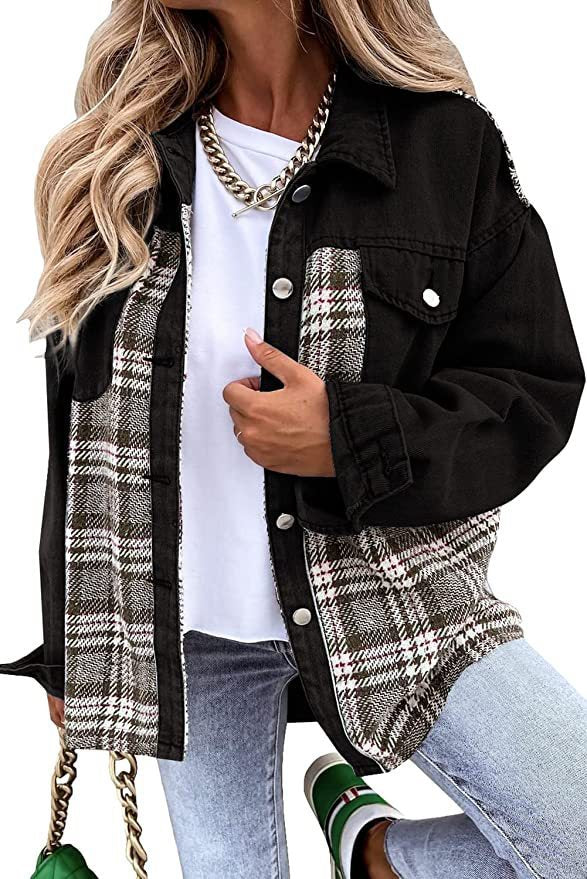 Autumn And Winter Denim Jacket Long Sleeve Plaid Buttoned Shirt Top 7