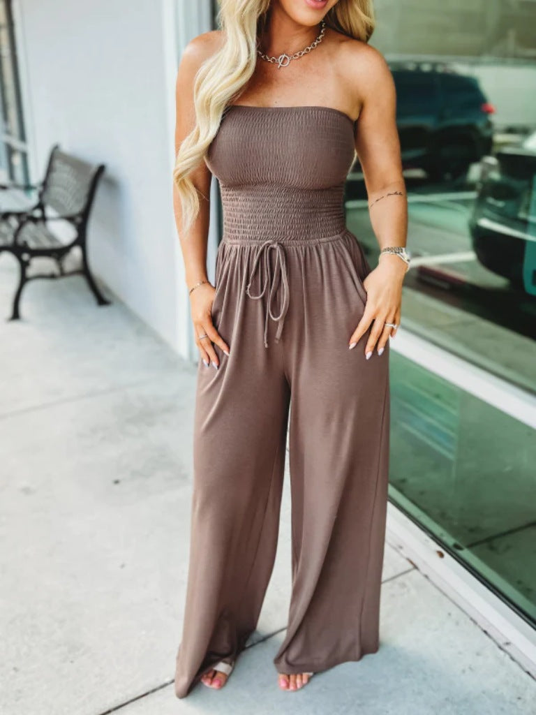 Women's Casual solid color strapless wide leg Jumpsuit 9