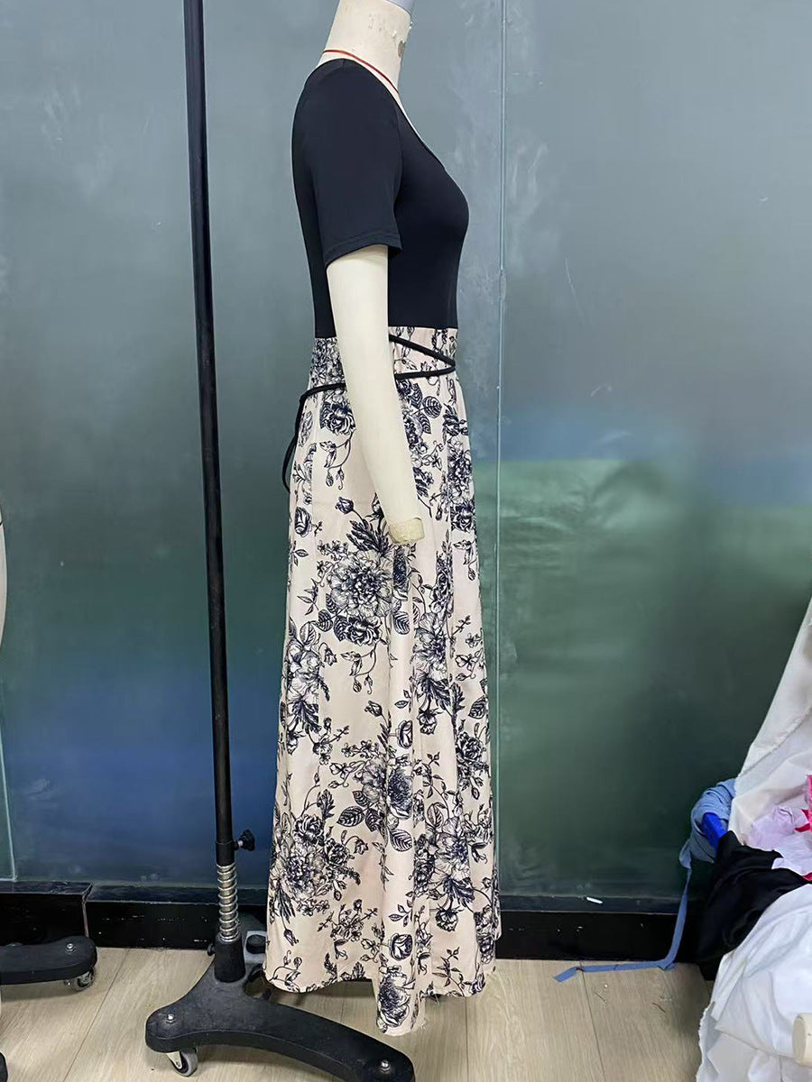 Holiday Beach Strap Slim Fit Color-block Long Dress 7