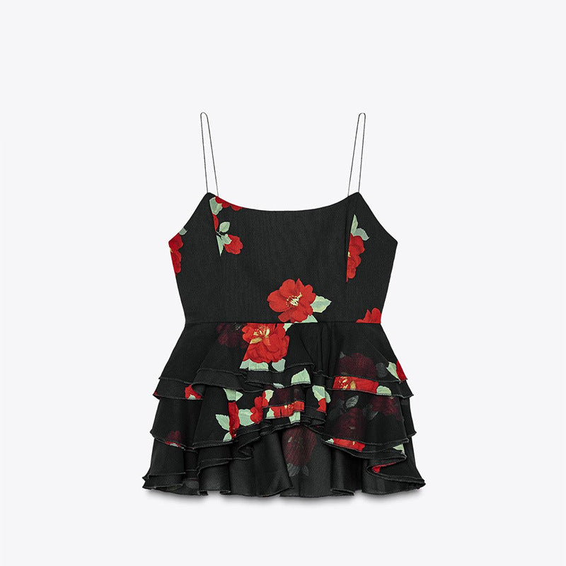 Women's Bohemian Print Halter Strap Top Skirt Set