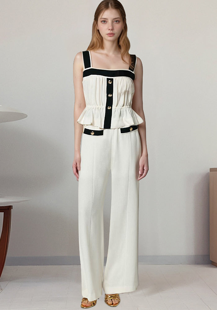 contrast color  Square neck camisole pants fashion women's suit