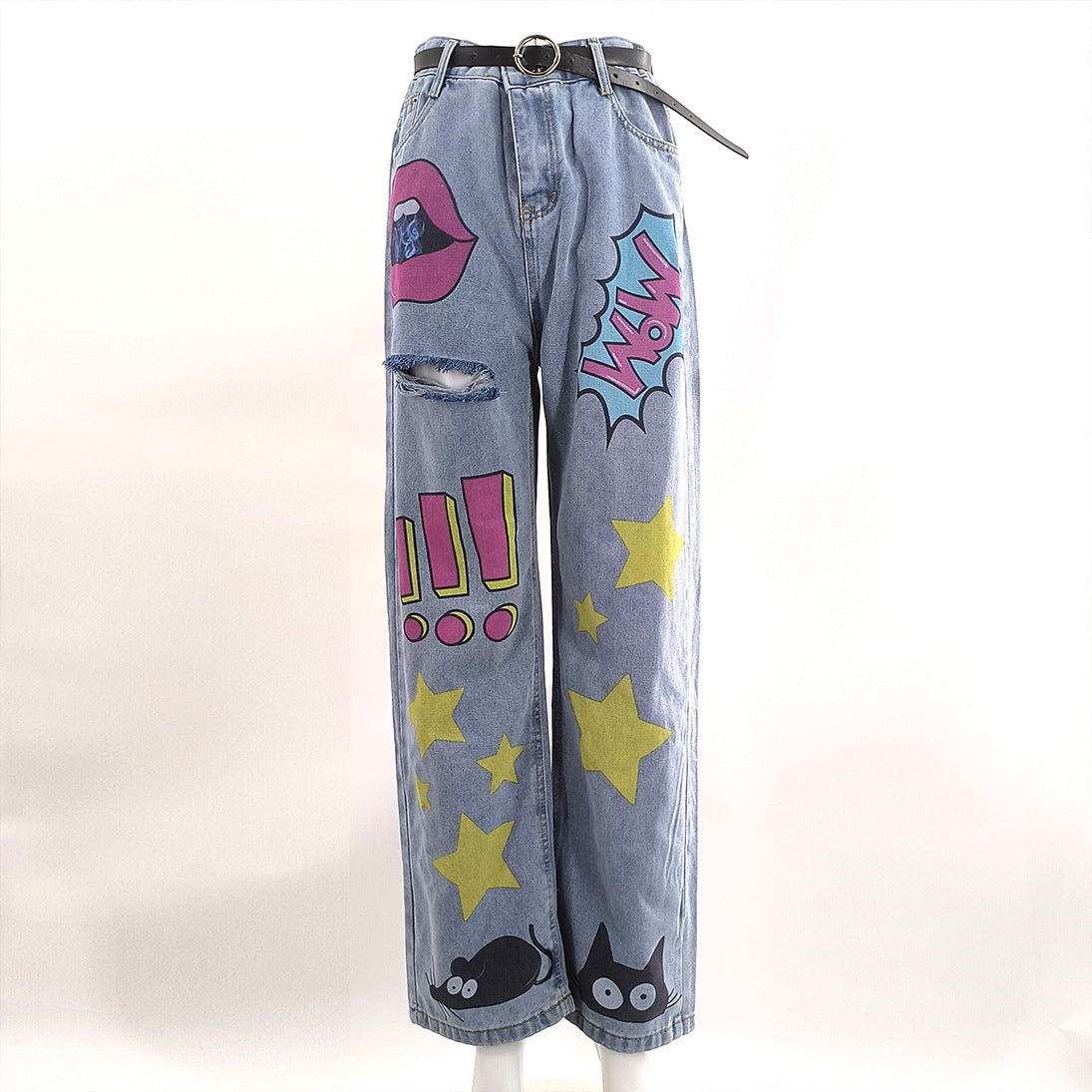 Women autumn retro printed Denim Pants 7