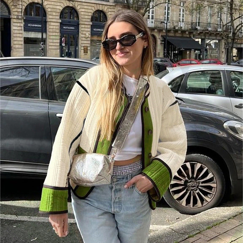 Women Fashion Contrast Color Long Sleeve Jacket 3