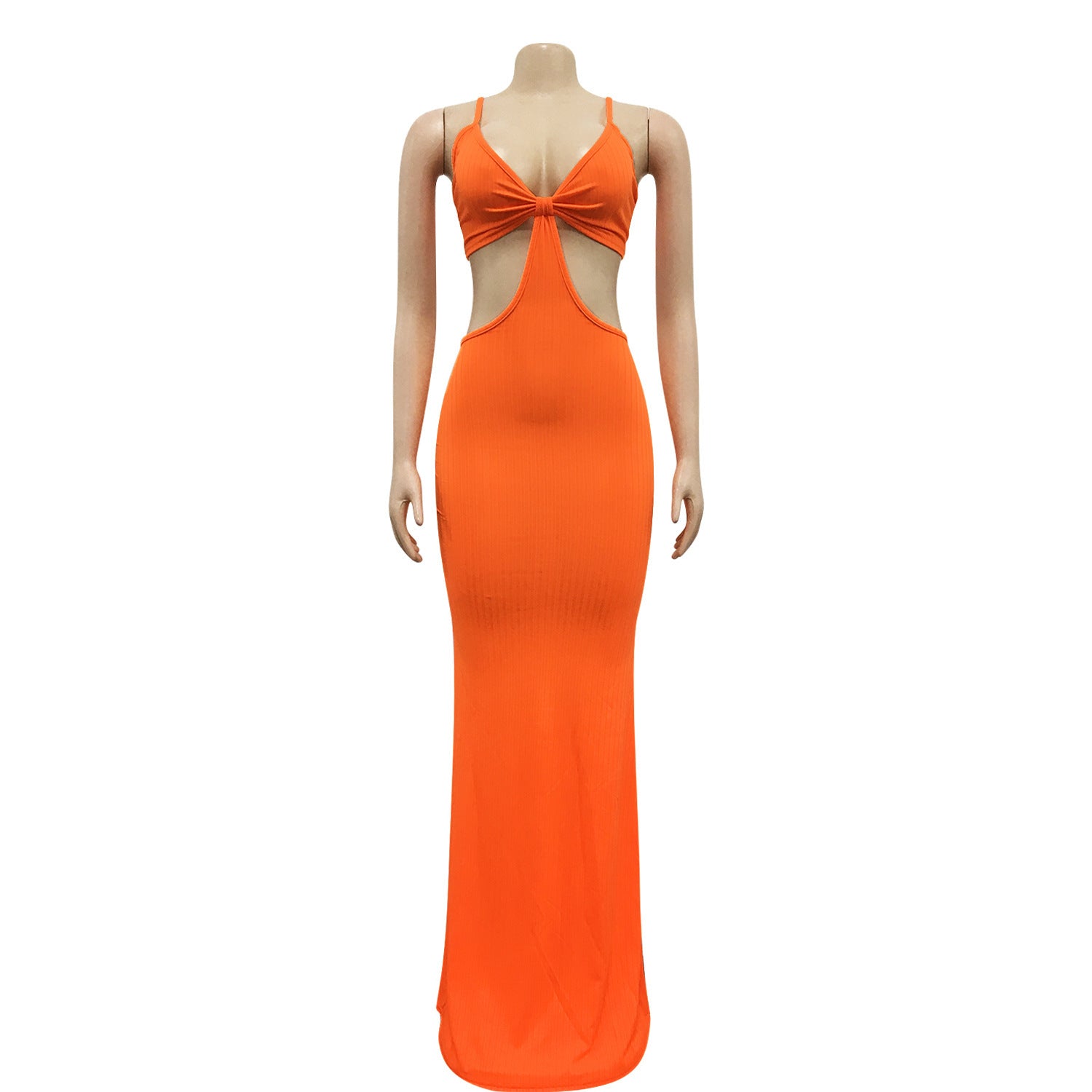 Sexy Knitted Strap Solid Color Dress for Women 35