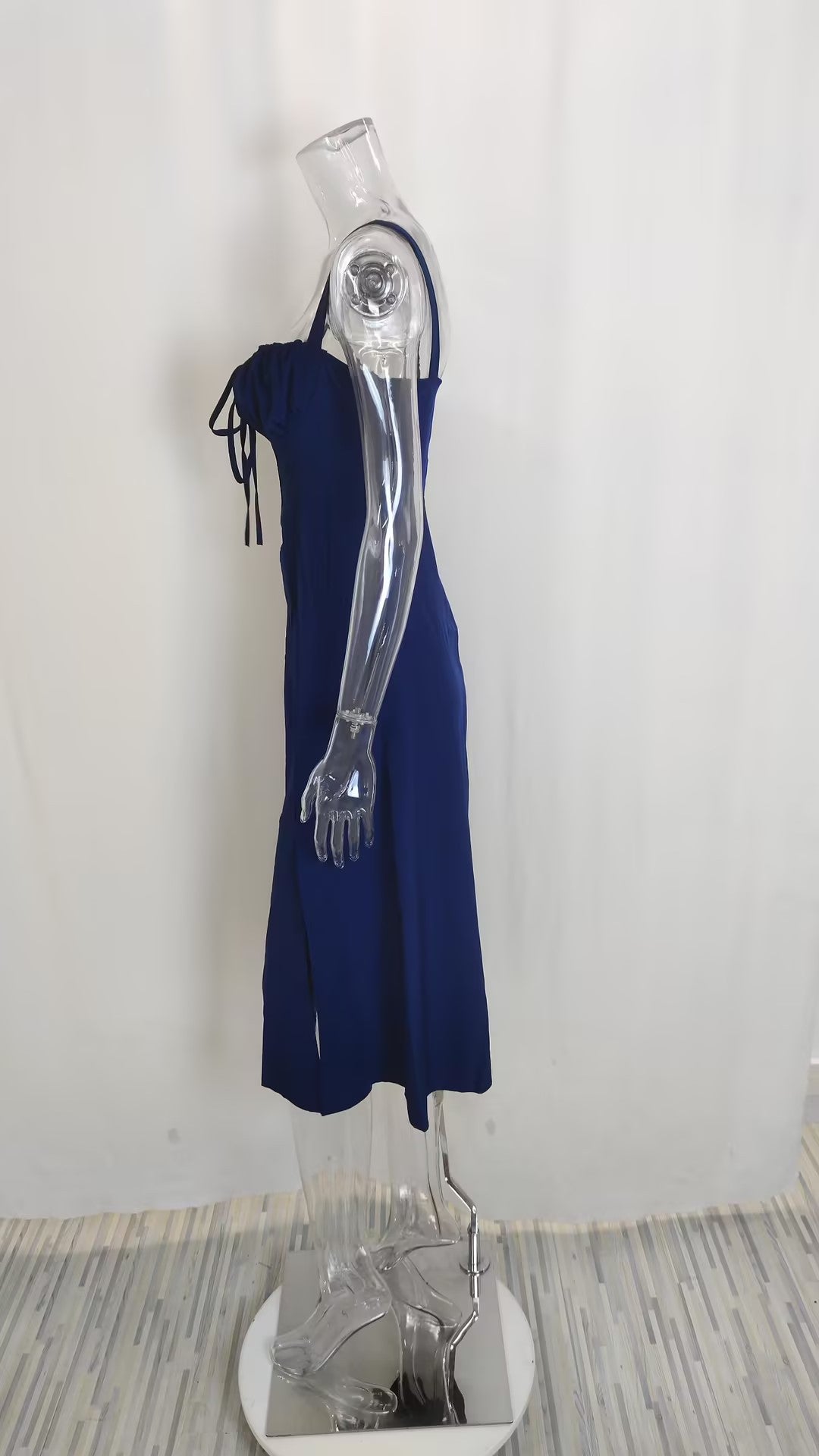 Women Spring Printed French Floral Backless Suspender Slit Dress 36