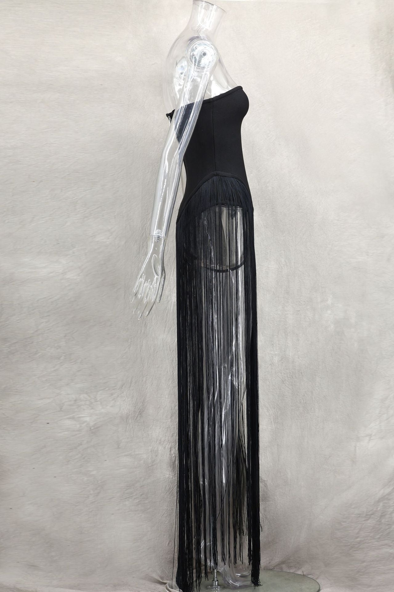 Spring Summer Style Tassel Trimmed Sexy Slimming Zipper Strapless Dress 30