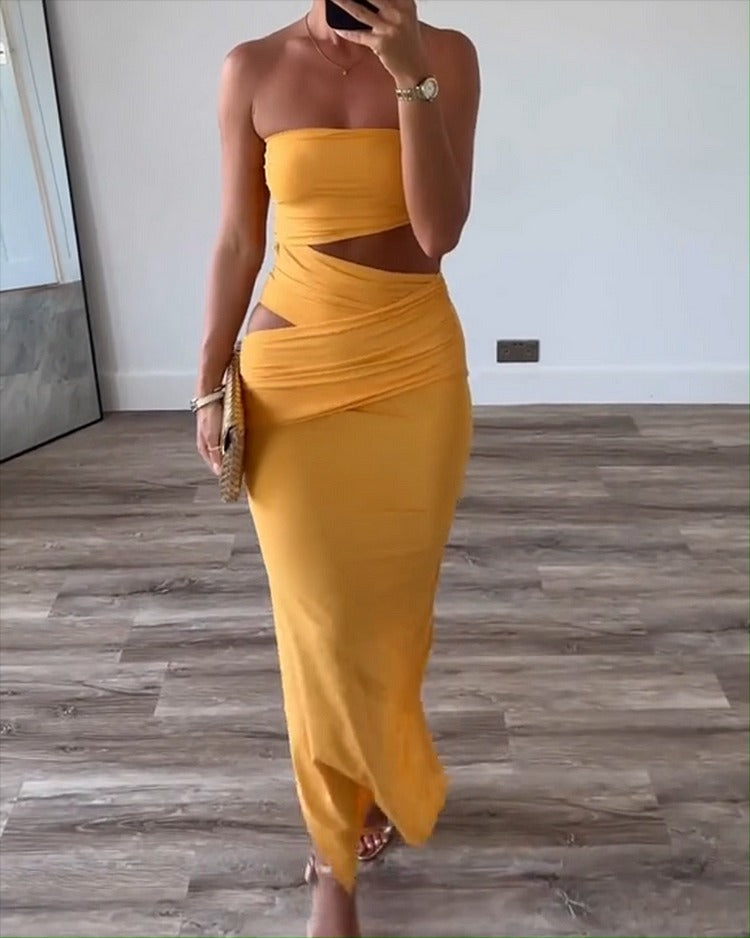 Women's Sleeveless Sheer Cutout Slim Waist Dress