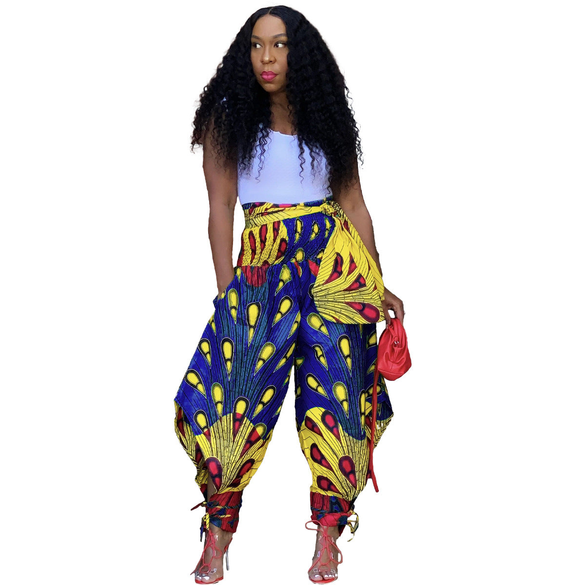 Women's Pants Print Wide-Leg Pants belted Casual Pants 11