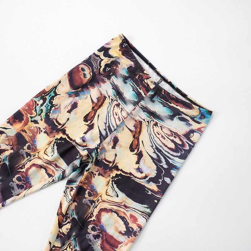 Women's Spring/Summer Print Elastic High-Waist Tight Slim Seven-Point Casual Pants 6