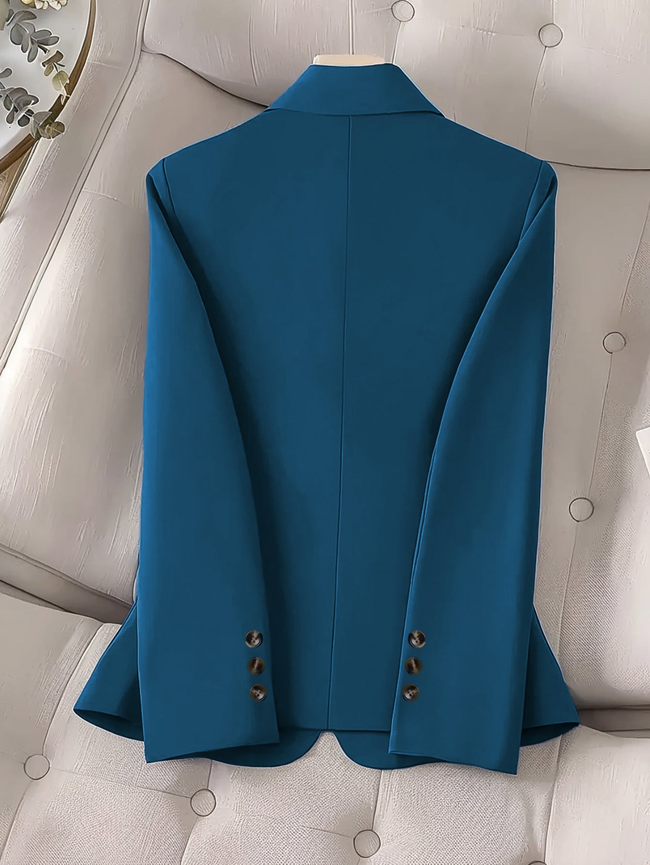 Women Blue Elegant Turndown Collar Maxi Blazer