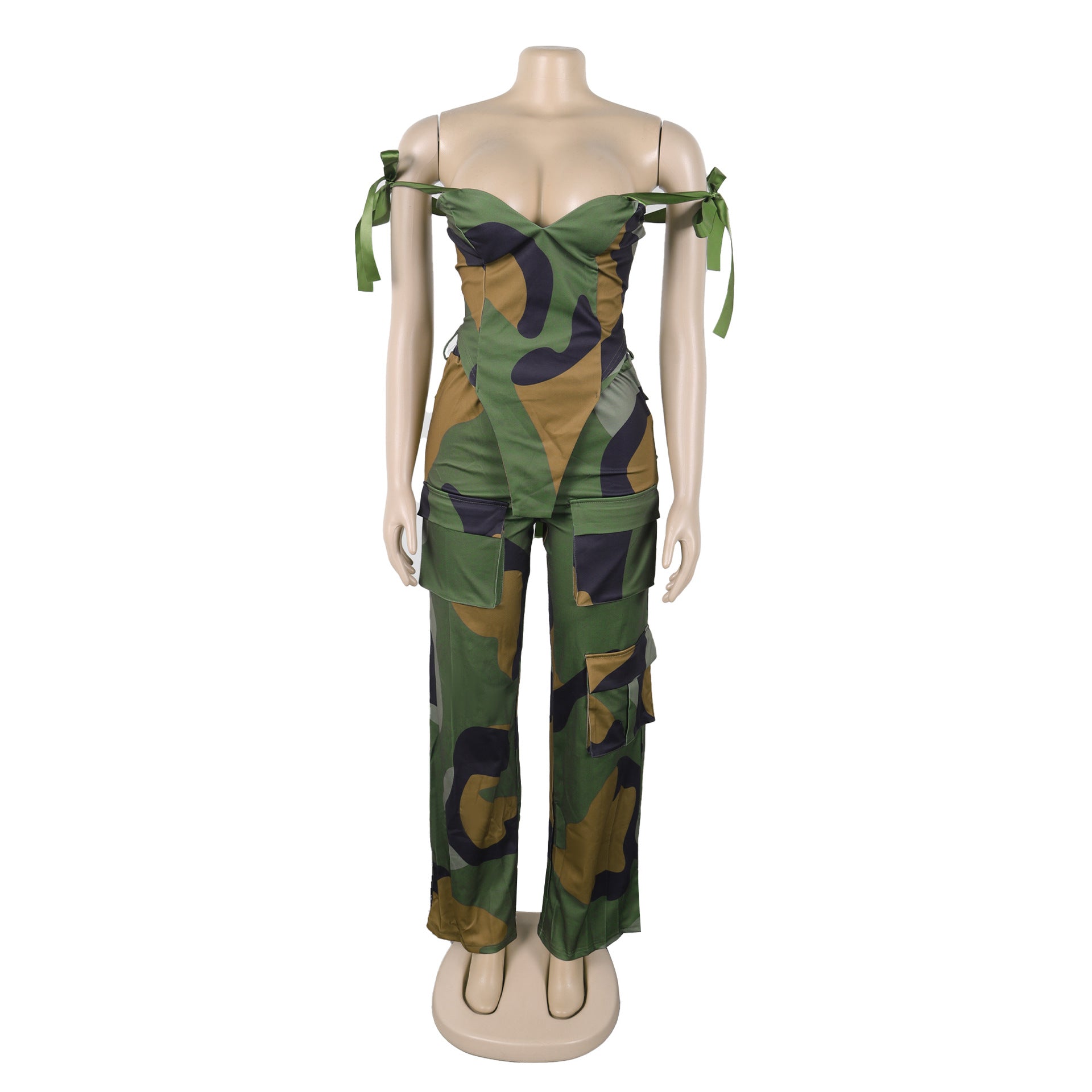 Printed Lace-Up Drawstring Multi-Pocket Two Piece Pants Set 14