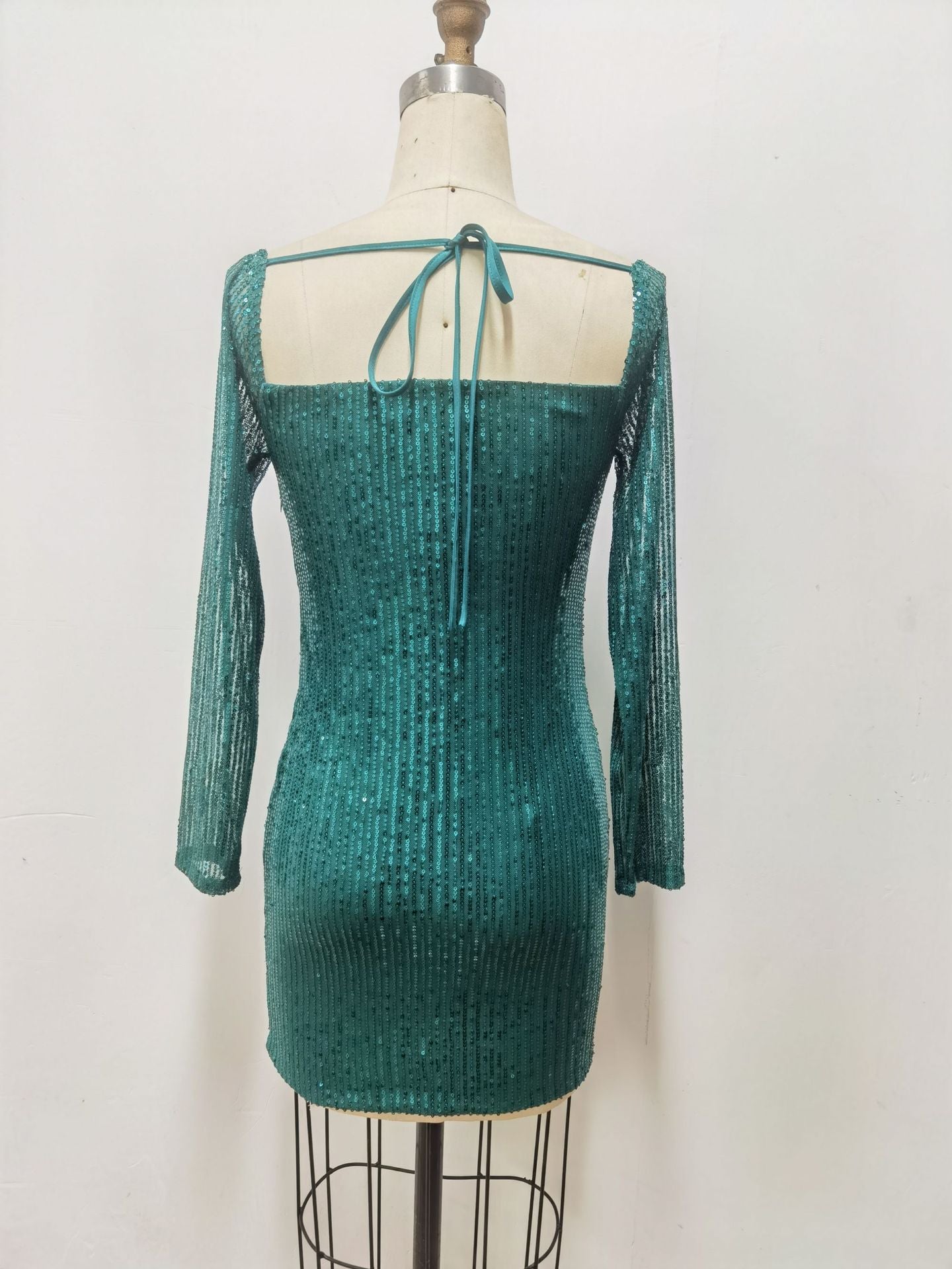 Sexy Long Sleeve Solid Color Sequin Evening Dress Slim Bodycon Dress 32